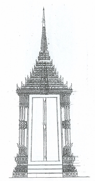 <br>ซุ้มประตูพระอุโบสถ วัดราชบพิธ (ที่มา : สุดจิต สนั่นไหว. การศึกษาเรื่องการออกแบบสถาปัตยกรรมวัดราชบพิธสถิตมหาสีมาราม. (กรุงเทพฯ : คณะกรรมการจัดงานฉลองครบรอบ ๑๐๐ ปี วันประสูติสมเด็จพระอริยวงศาคตญาณ (วาสมหาเถระ), ๒๕๔๑ : หน้า ๑๒๗-๑๒๘))
